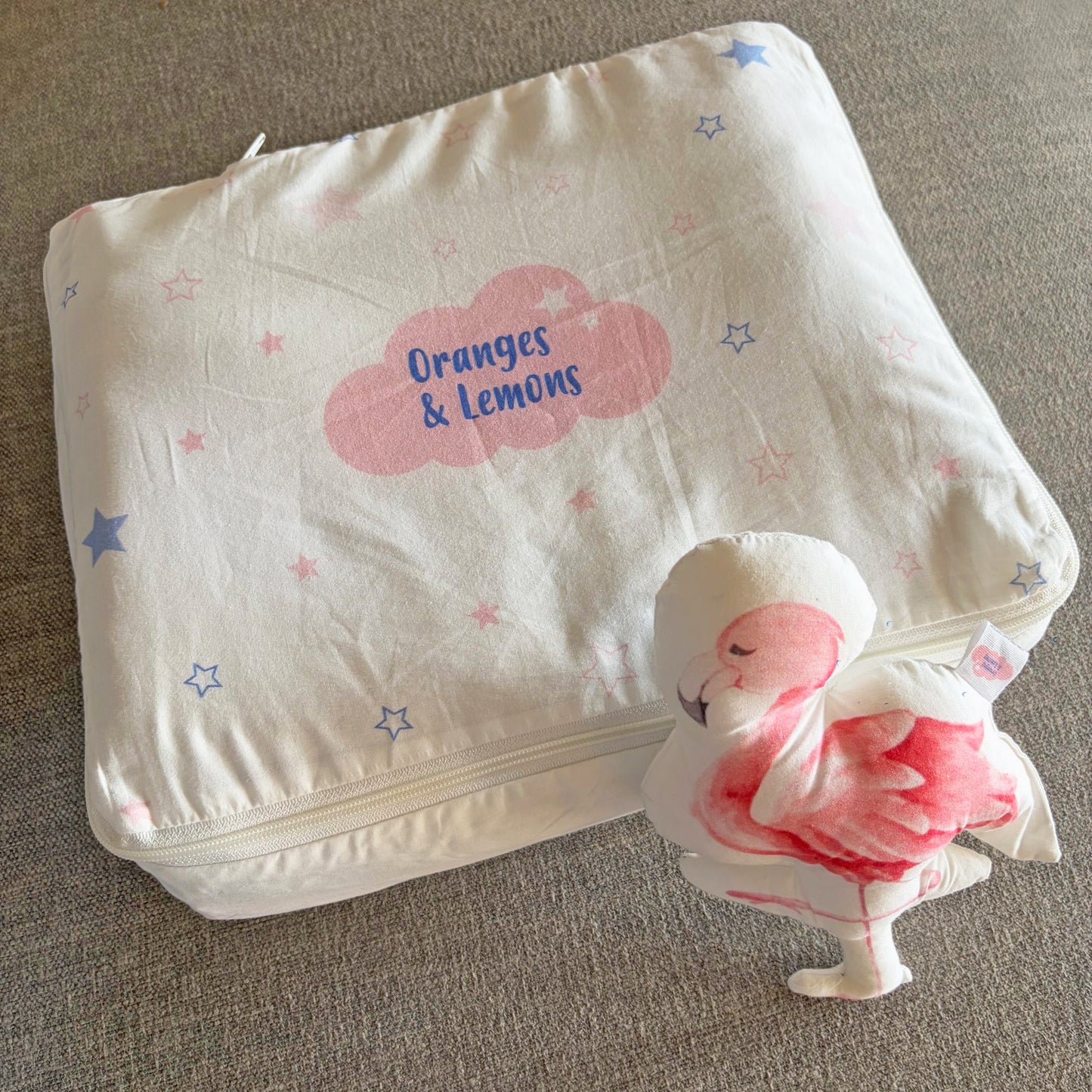 Flamingo Love - Organic Muslin Cot Bedding Gift Set - Set of 4 - Oranges and Lemons