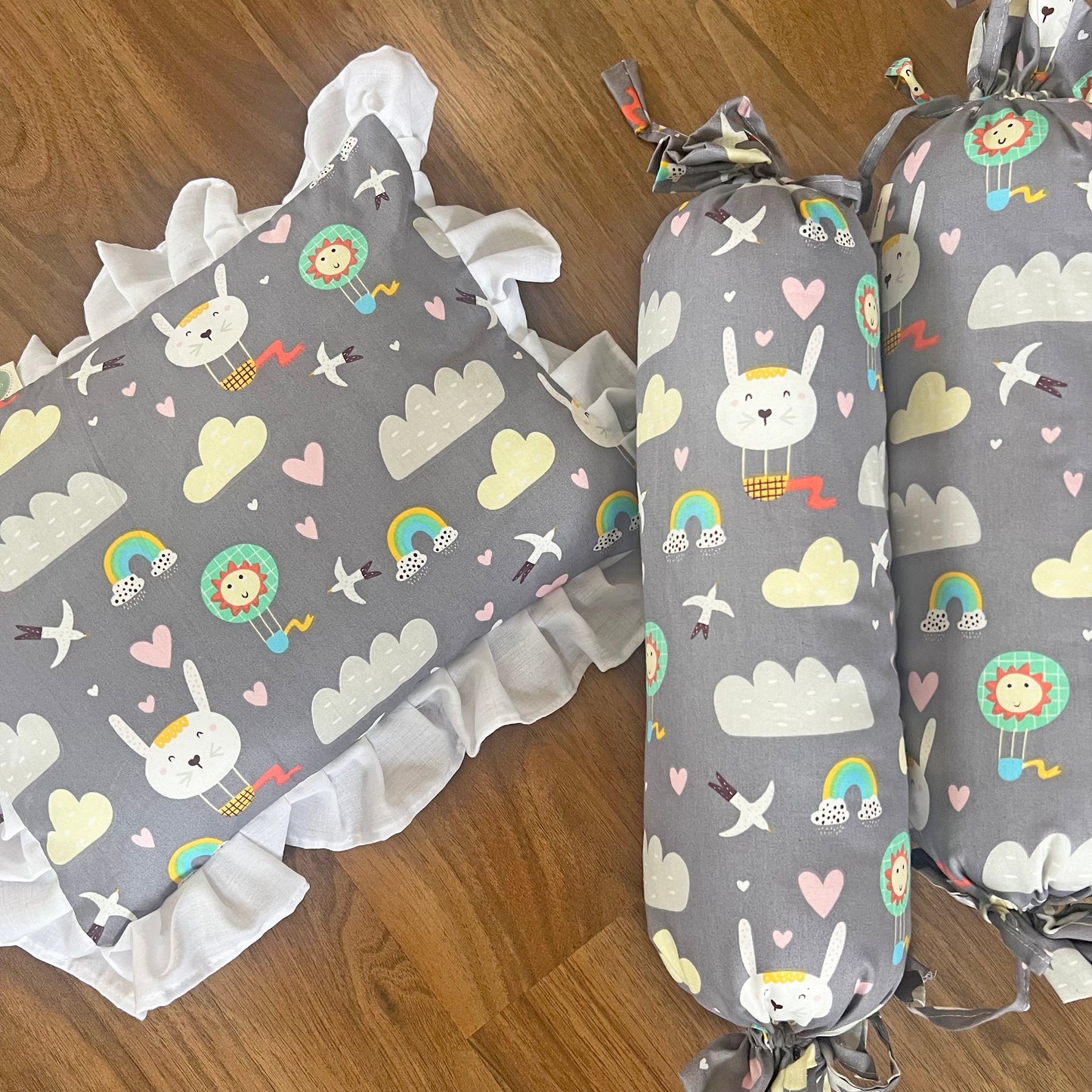 Baby Pillow and Bolster Cushions Set - Grey - Oranges and Lemons