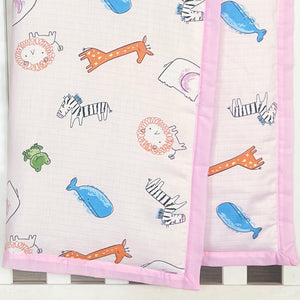 Animal Safari - Muslin Blanket / Comforter/ Quilt - Pink - Oranges and Lemons