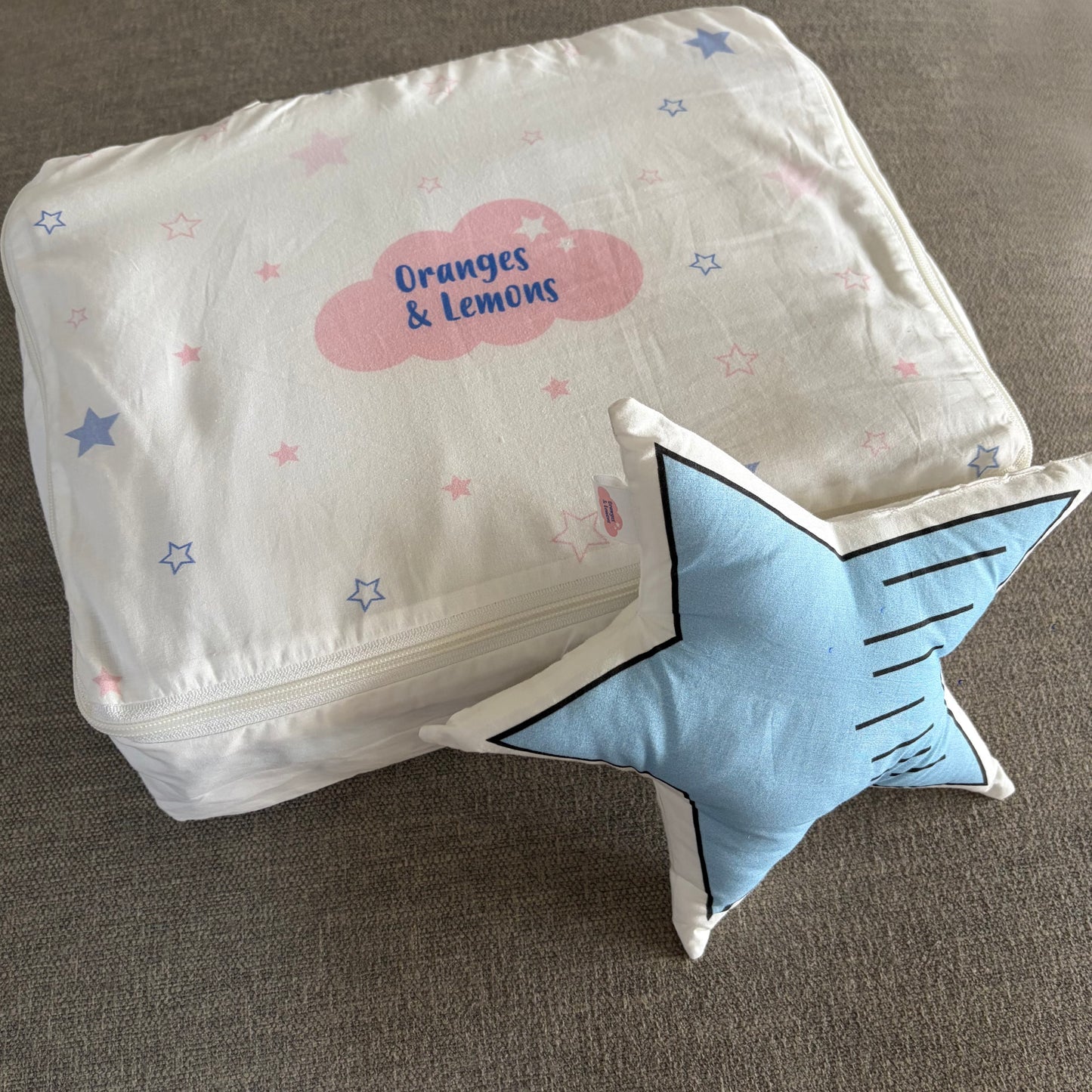 Twinkle Dreams - Organic Muslin Cot Bedding Gift Set - Set of 4 - Blue - Oranges and Lemons