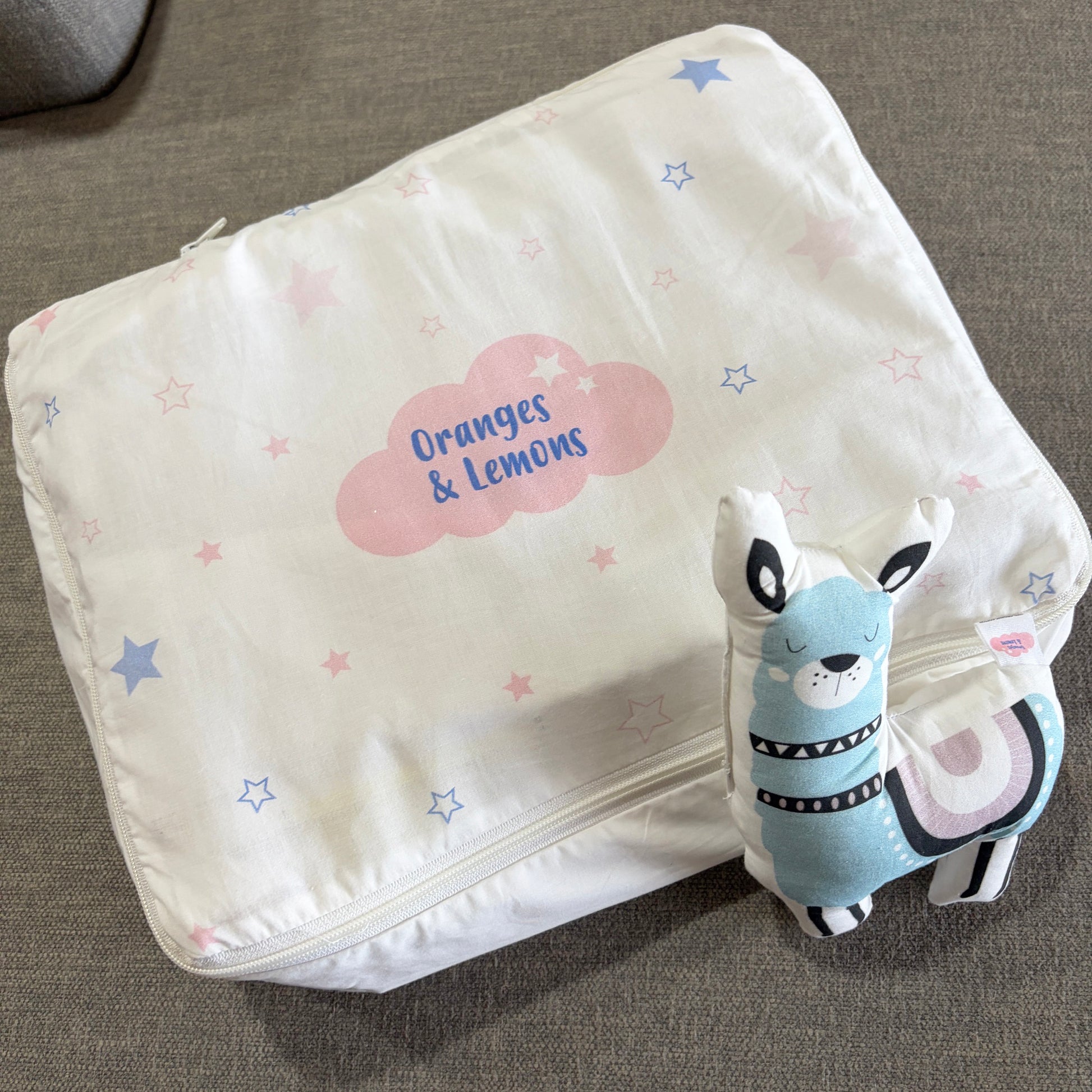 Lovely Llamas - Organic Muslin Cot Bedding Gift Set - Set of 5 - Oranges and Lemons