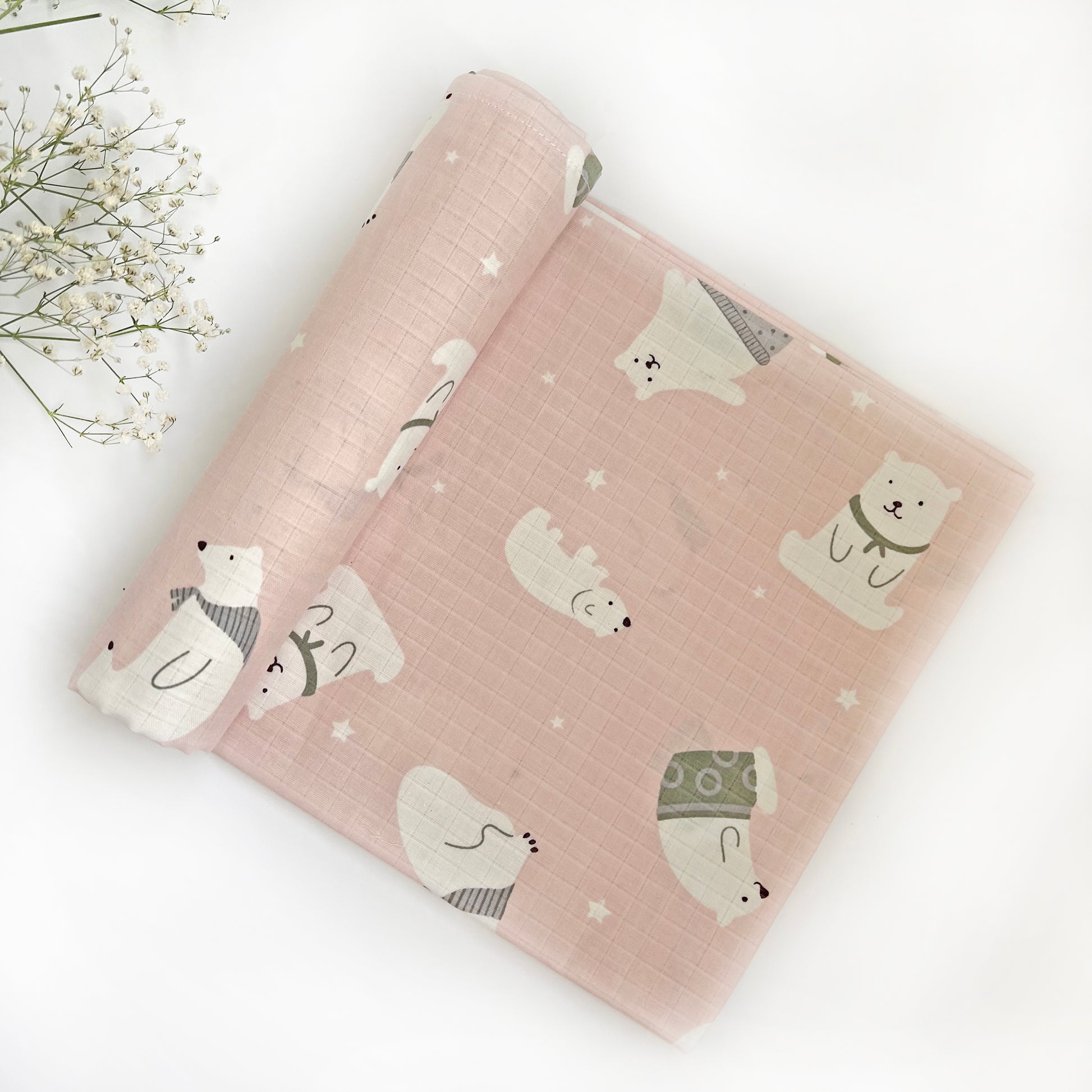 Organic Muslin Baby Swaddles | White & Pink | Set of 2 - Oranges and Lemons