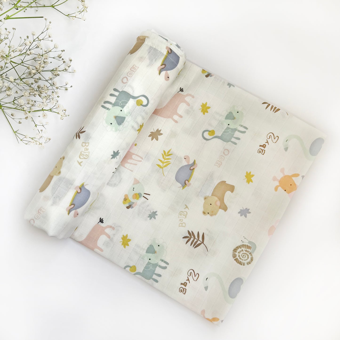 Organic Muslin Baby Swaddles | Aqua & Beige | Set of 4 - Oranges and Lemons