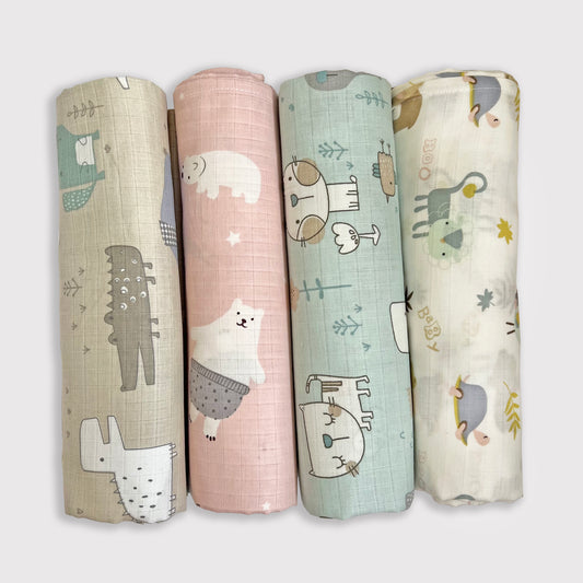 Organic Muslin Baby Swaddles | Aqua & Beige | Set of 4 - Oranges and Lemons