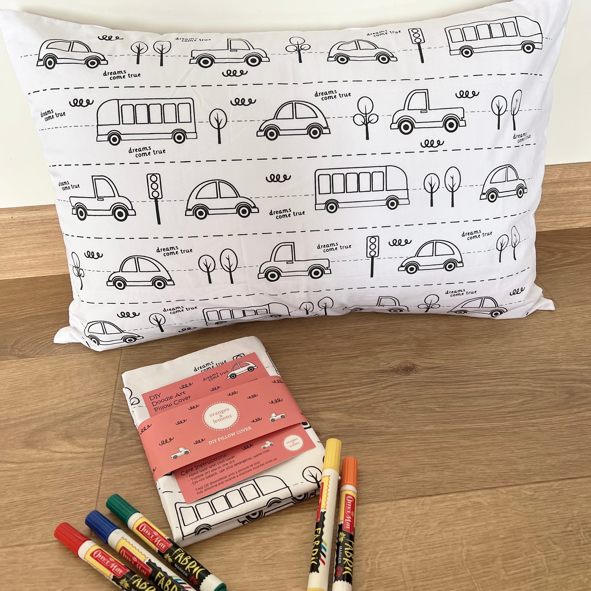 DIY Doodle Art Pillow Covers (Set of Two) - Dreams Come True - Oranges and Lemons