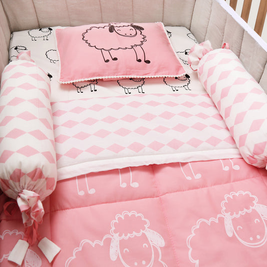 Baa...Baa...Pink Sheep - Organic Cot Bedding Set with Quilt - Set of 5 - Oranges and Lemons