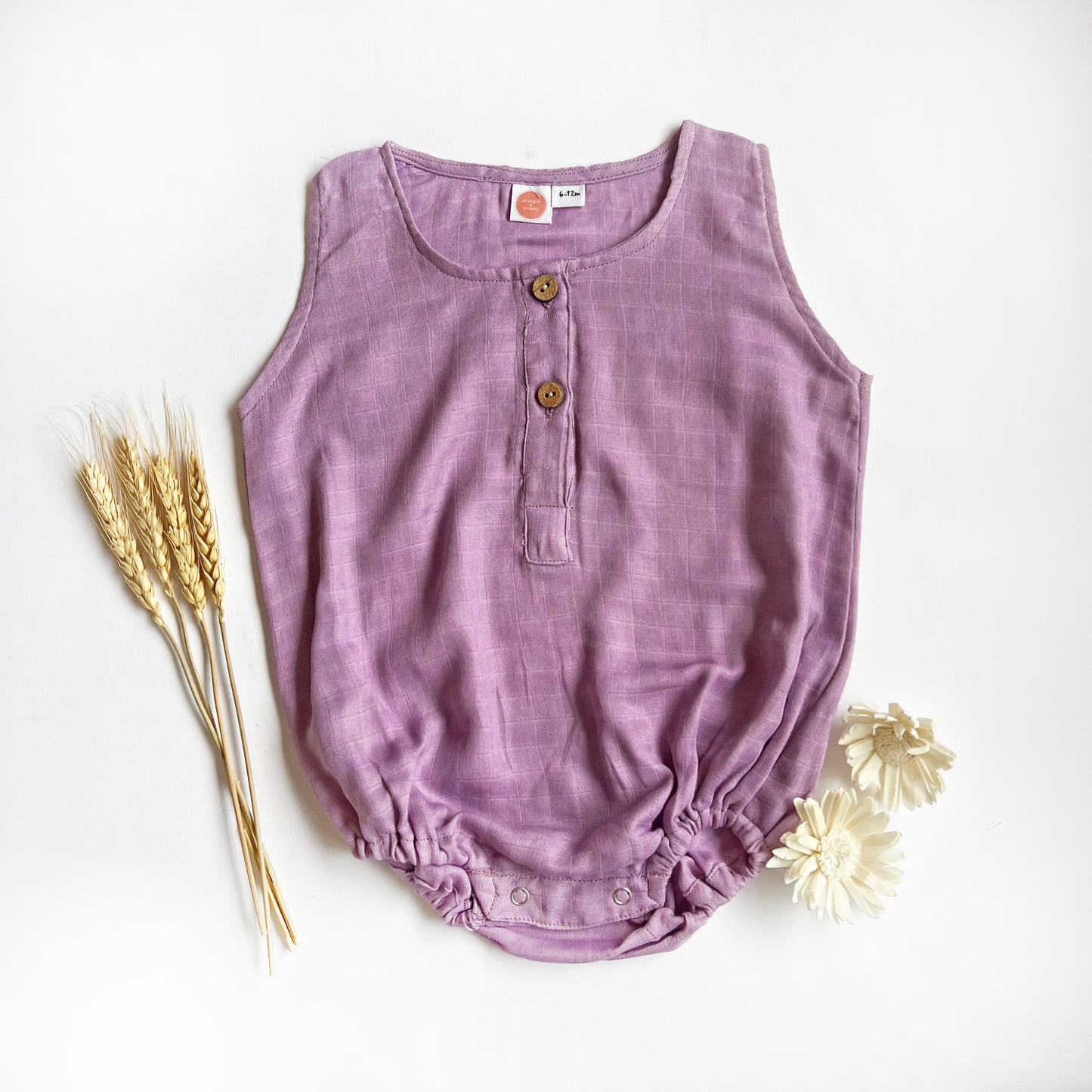 Organic Muslin Romper - Purple - Oranges and Lemons