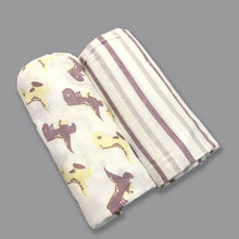 Load image into Gallery viewer, Dancing Dinasaurs - Organic Muslin Swaddles  (Set of Two) - Oranges and Lemons
