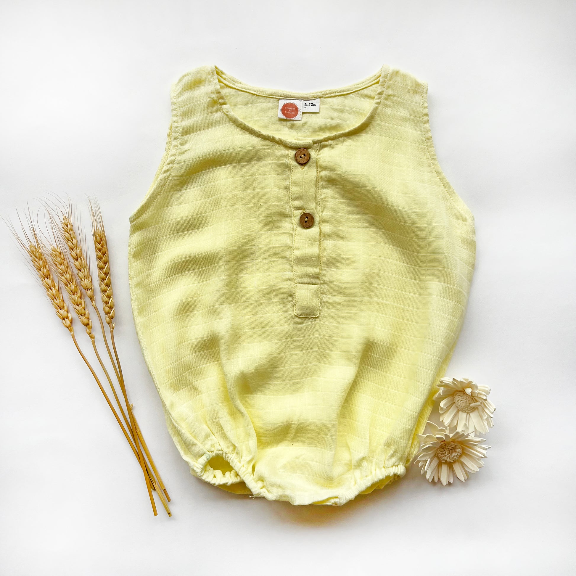 Organic Muslin Romper - Yellow - Oranges and Lemons
