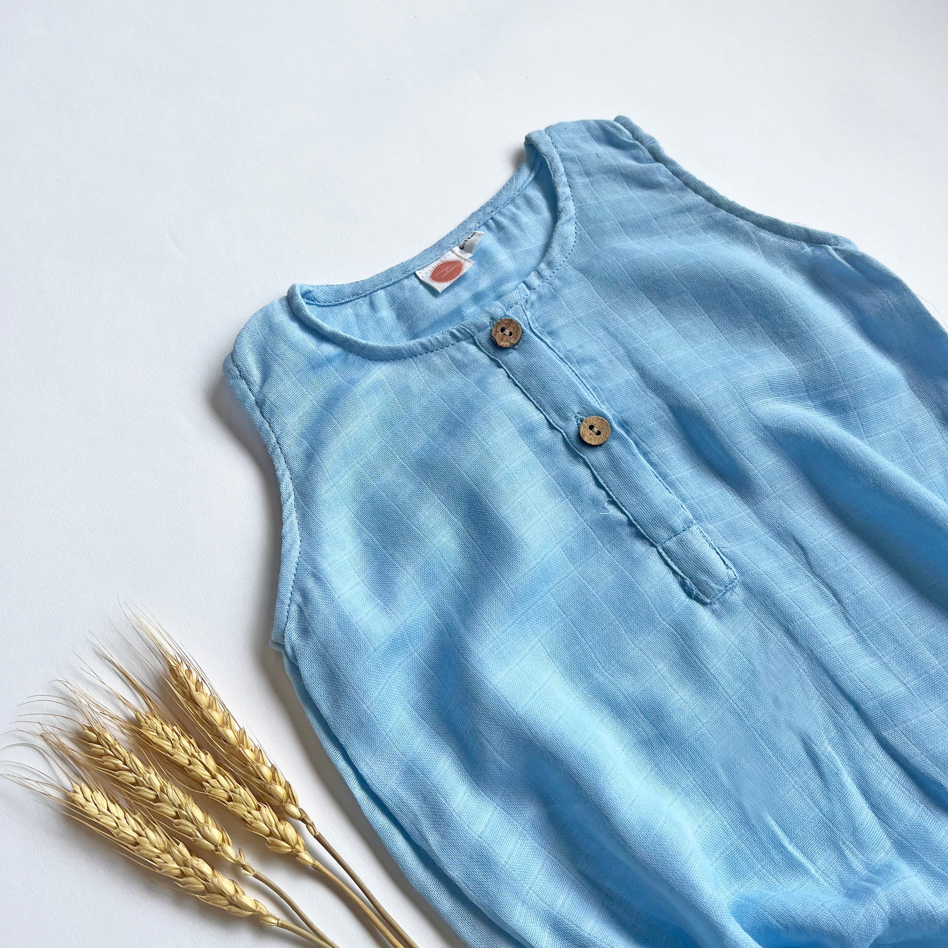 Organic Muslin Romper - Blue - Oranges and Lemons