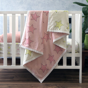 Stars - Organic Cot Bedding Set (Pink + Yellow) - Oranges and Lemons