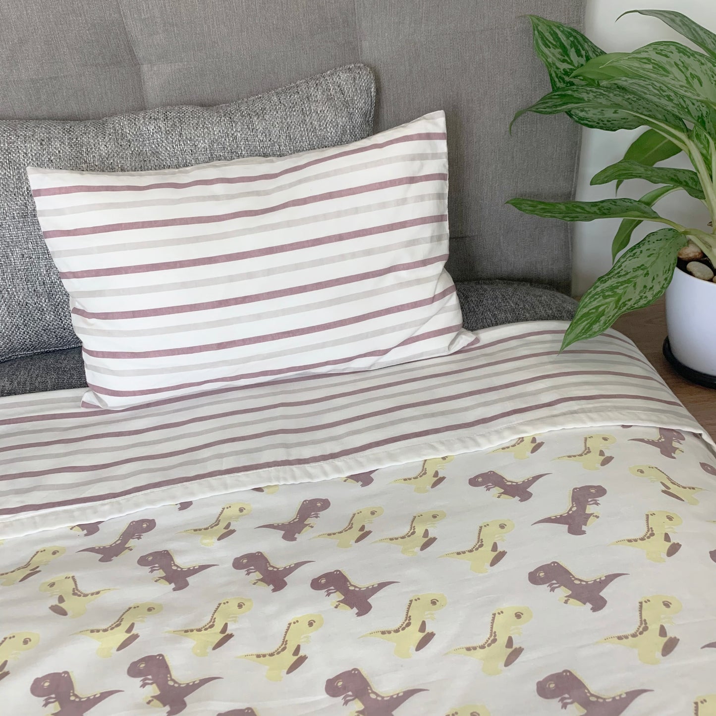Dancing Dinosaurs - Organic Kids Blanket + Pillow - Oranges and Lemons