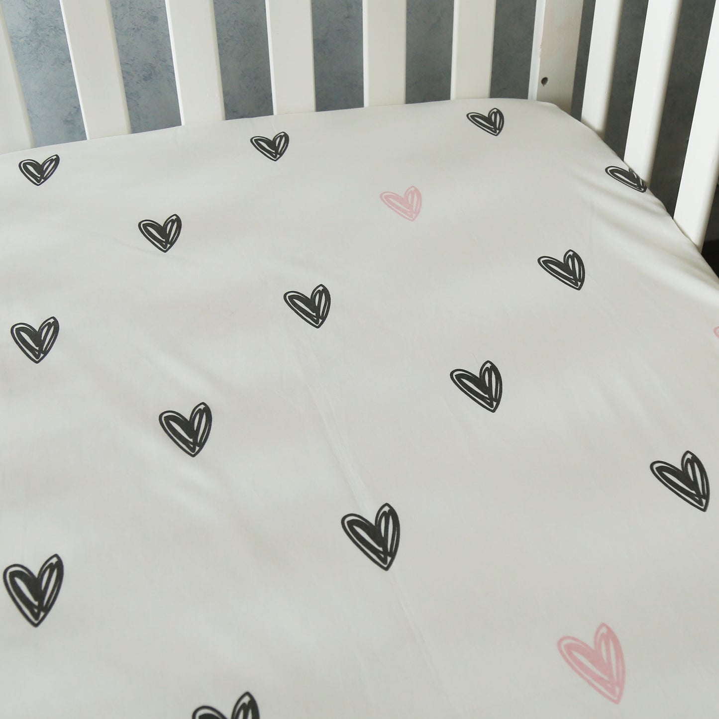 Little Hearts - Organic Cot Sheet (Black) - Oranges and Lemons