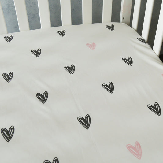 Little Hearts - Organic Cot Sheet (Black) - Oranges and Lemons