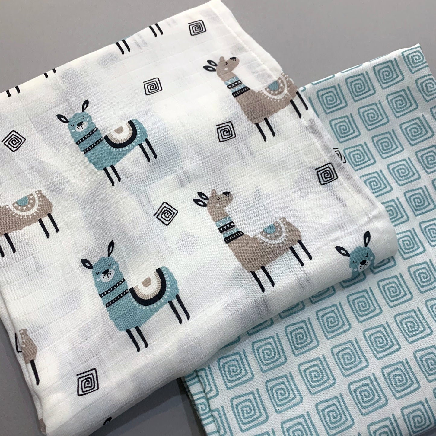 Lovely Llamas - Organic Muslin Swaddles  (Set of 2) - Oranges and Lemons