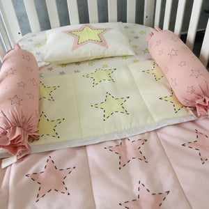 Stars - Organic Cot Bedding Set (Pink + Yellow) - Oranges and Lemons