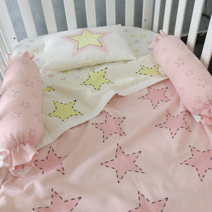 Stars - Organic Cot Bedding Set (Pink + Yellow) - Oranges and Lemons