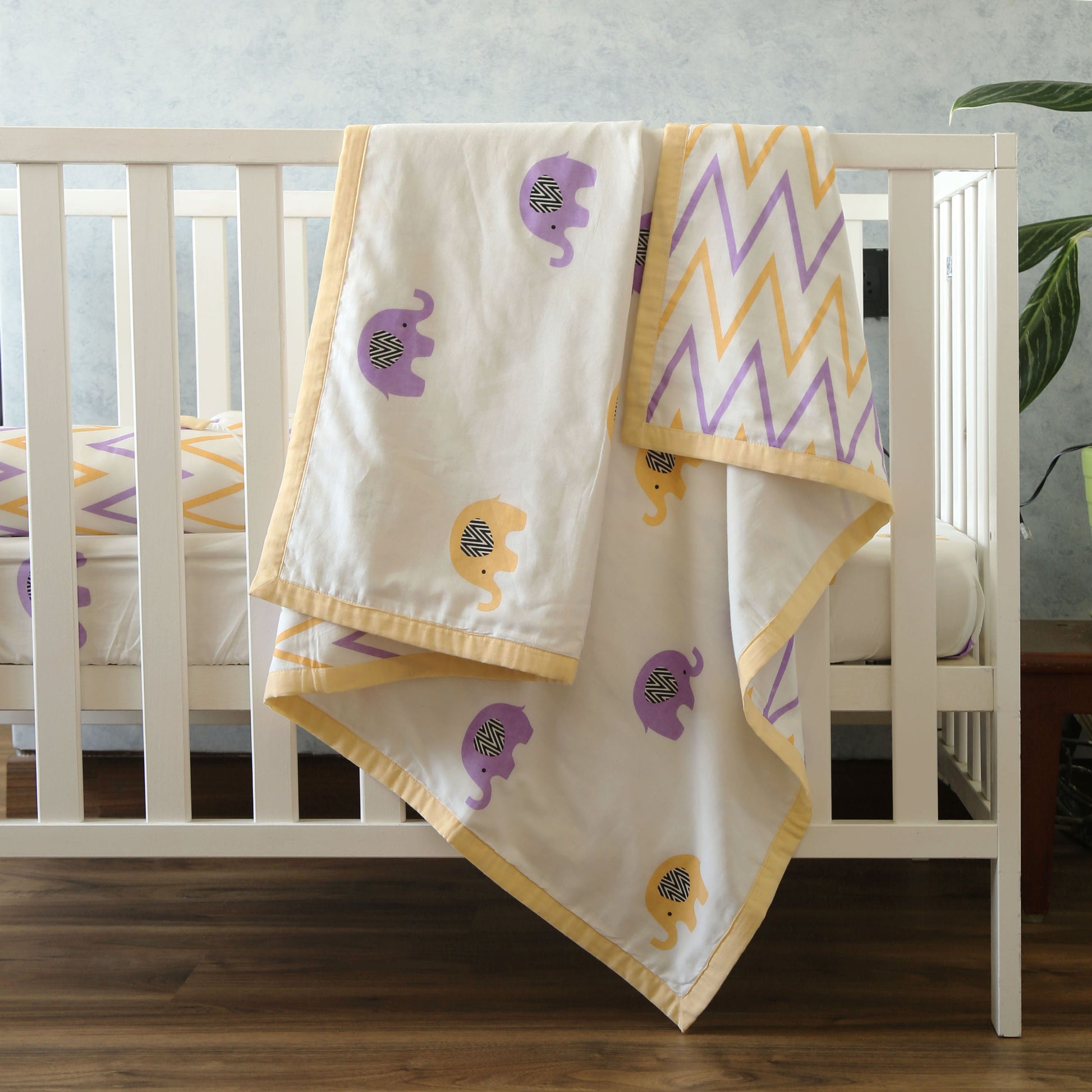 Enchanting Elephants - Organic Dohar (Day Blanket) - Oranges and Lemons