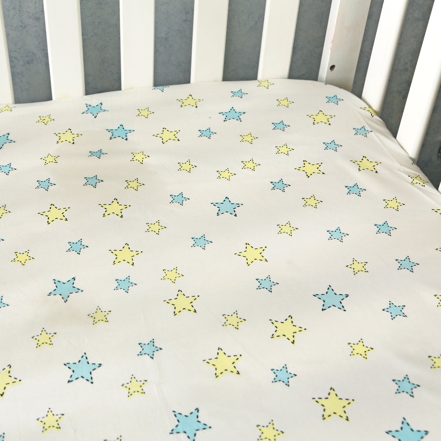 Stars - Organic Cot Sheet (Blue+Yellow) - Oranges and Lemons