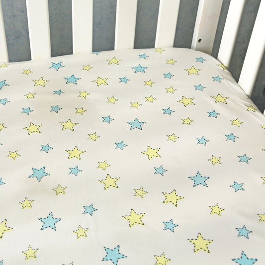 Stars - Organic Cot Sheet (Blue+Yellow) - Oranges and Lemons
