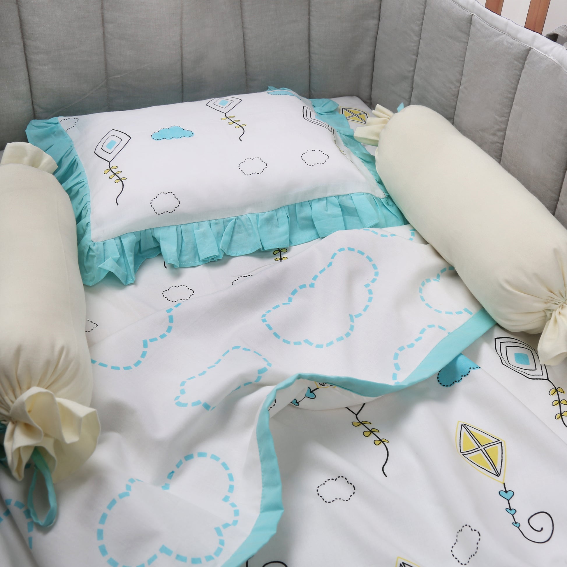 Fly Away High - Organic Cot Bedding Set - Oranges and Lemons