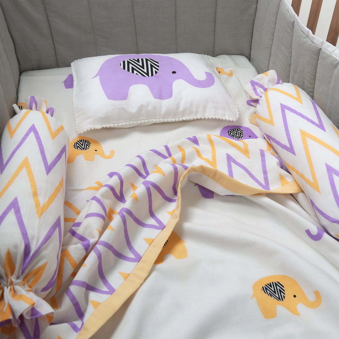 Enchanting Elephants - Organic Cot Bedding Sets - Oranges and Lemons