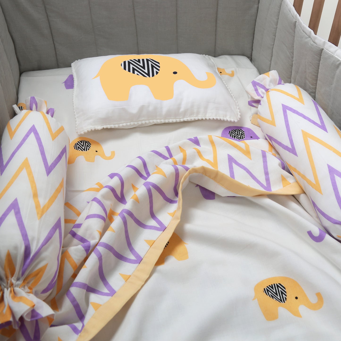 Enchanting Elephants - Organic Cot Bedding Sets - Oranges and Lemons