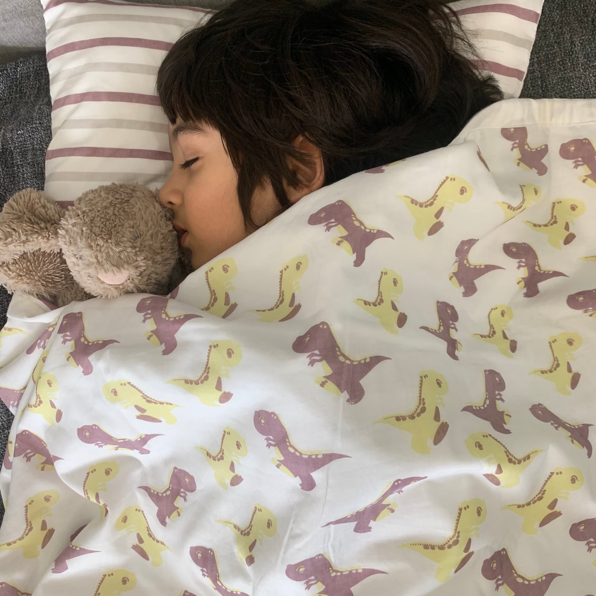 Dancing Dinosaurs - Organic Kids Blanket + Pillow - Oranges and Lemons