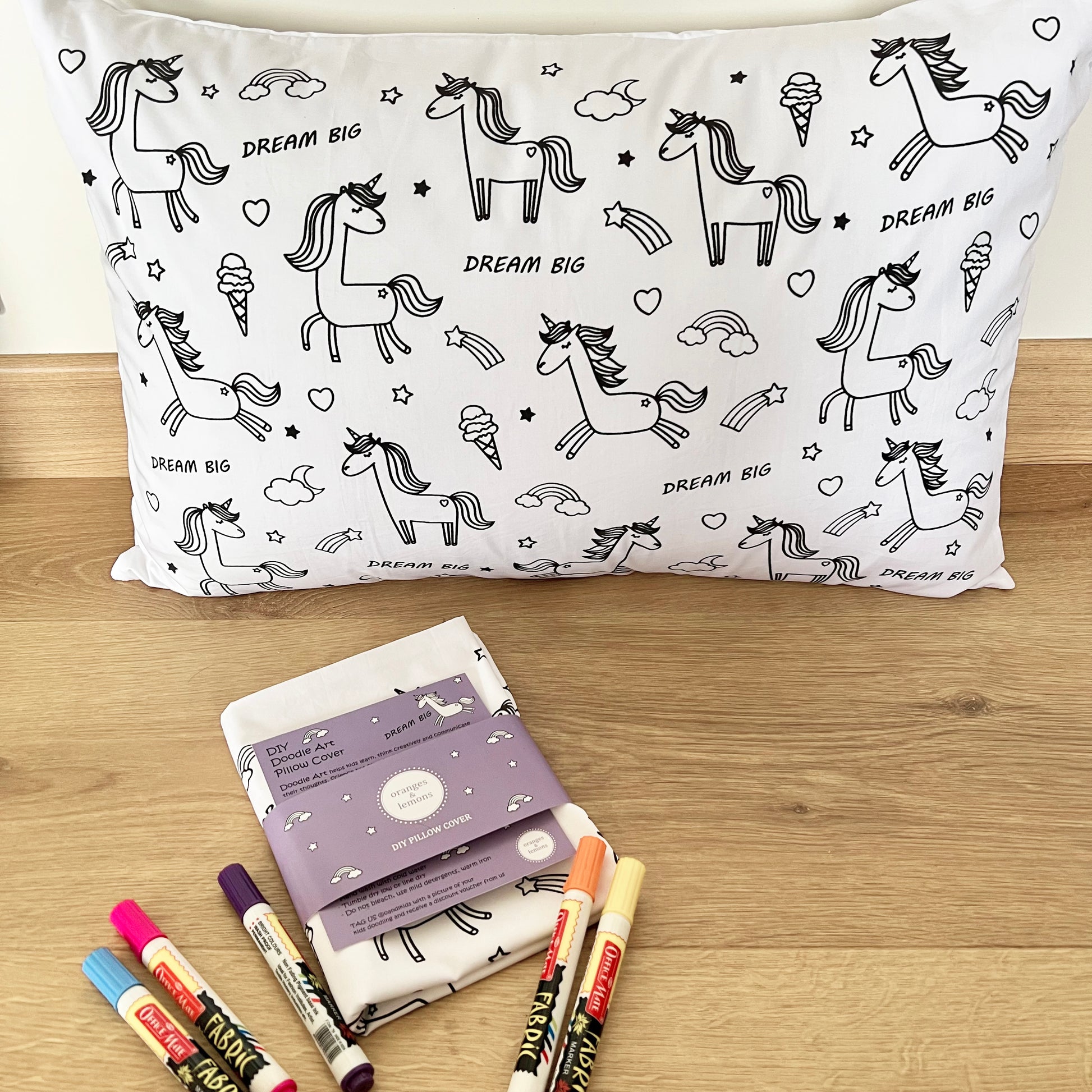 DIY Doodle Art Pillow Covers - Dream Big - Oranges and Lemons