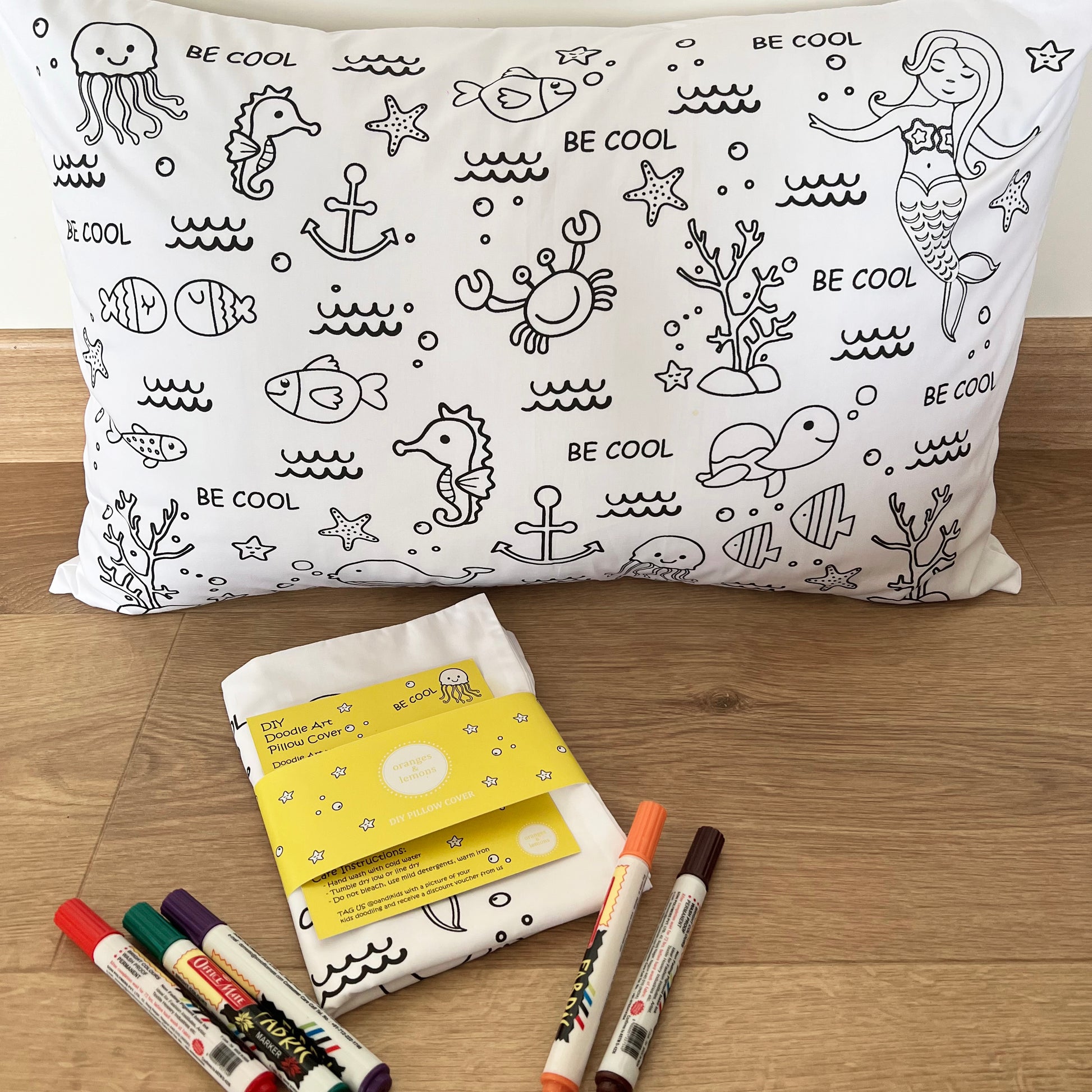 DIY Doodle Art Pillow Covers - Be Cool - Oranges and Lemons