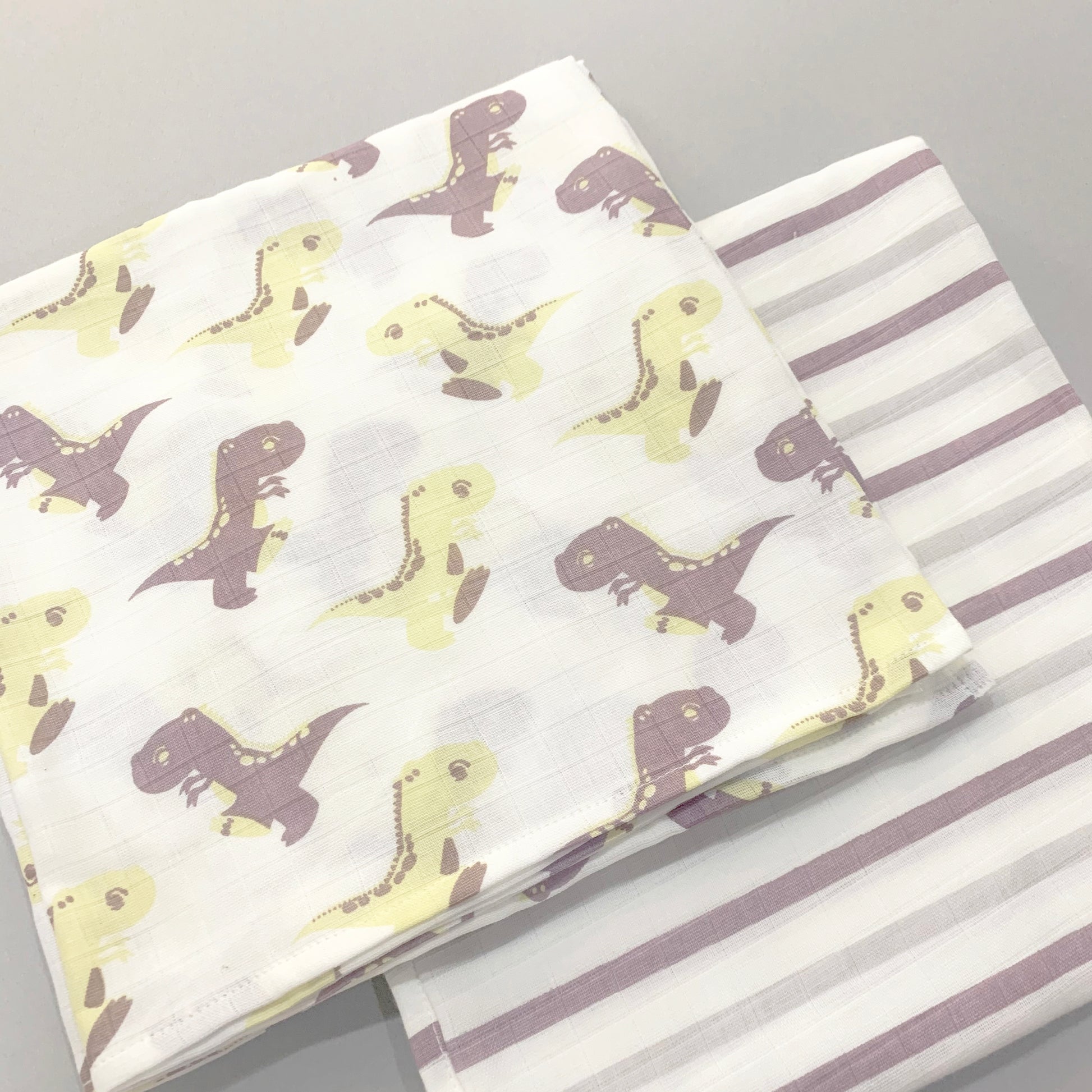 Dancing Dinasaurs - Organic Muslin Swaddles  (Set of 2) - Oranges and Lemons