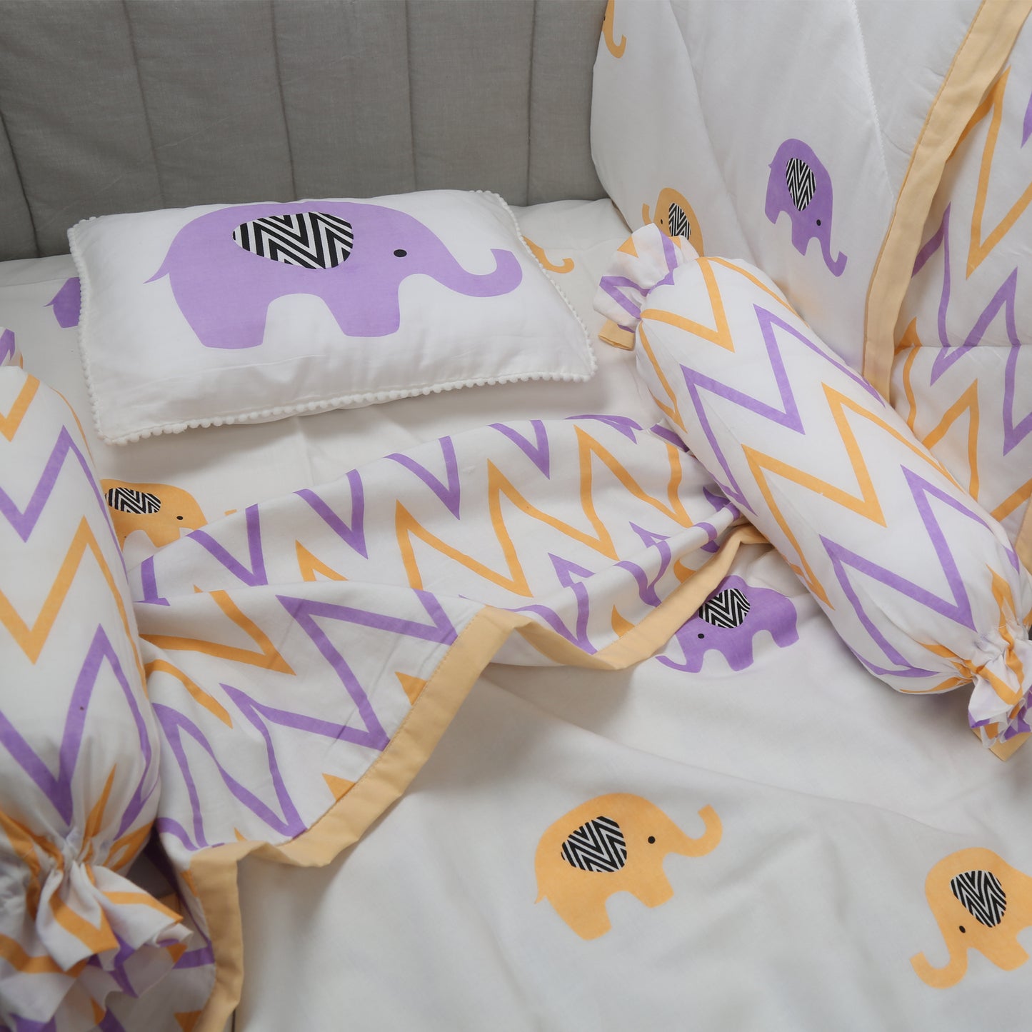 Enchanting Elephants - Organic Cot Bedding Sets - Oranges and Lemons