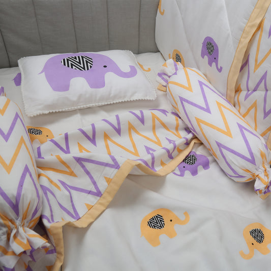 Enchanting Elephants - Organic Cot Bedding Sets - Oranges and Lemons