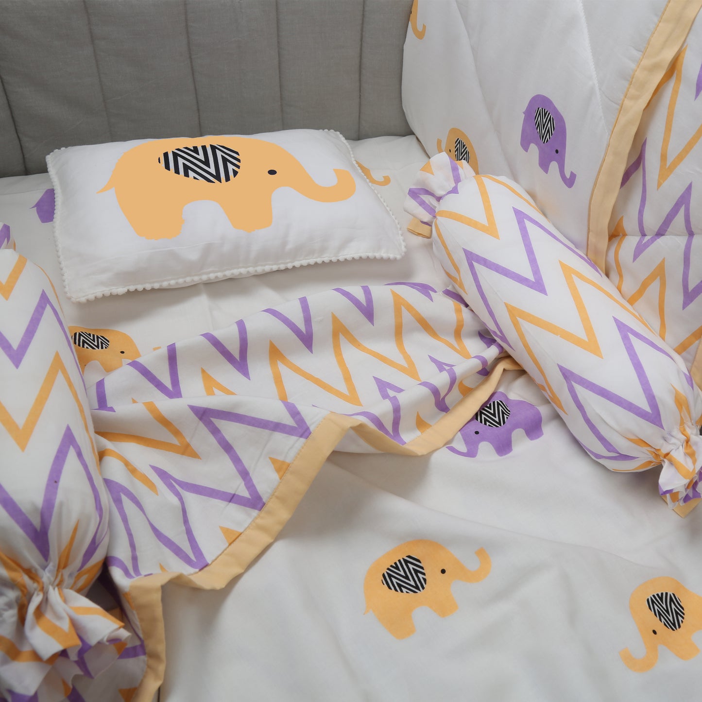 Enchanting Elephants - Organic Cot Bedding Sets - Oranges and Lemons