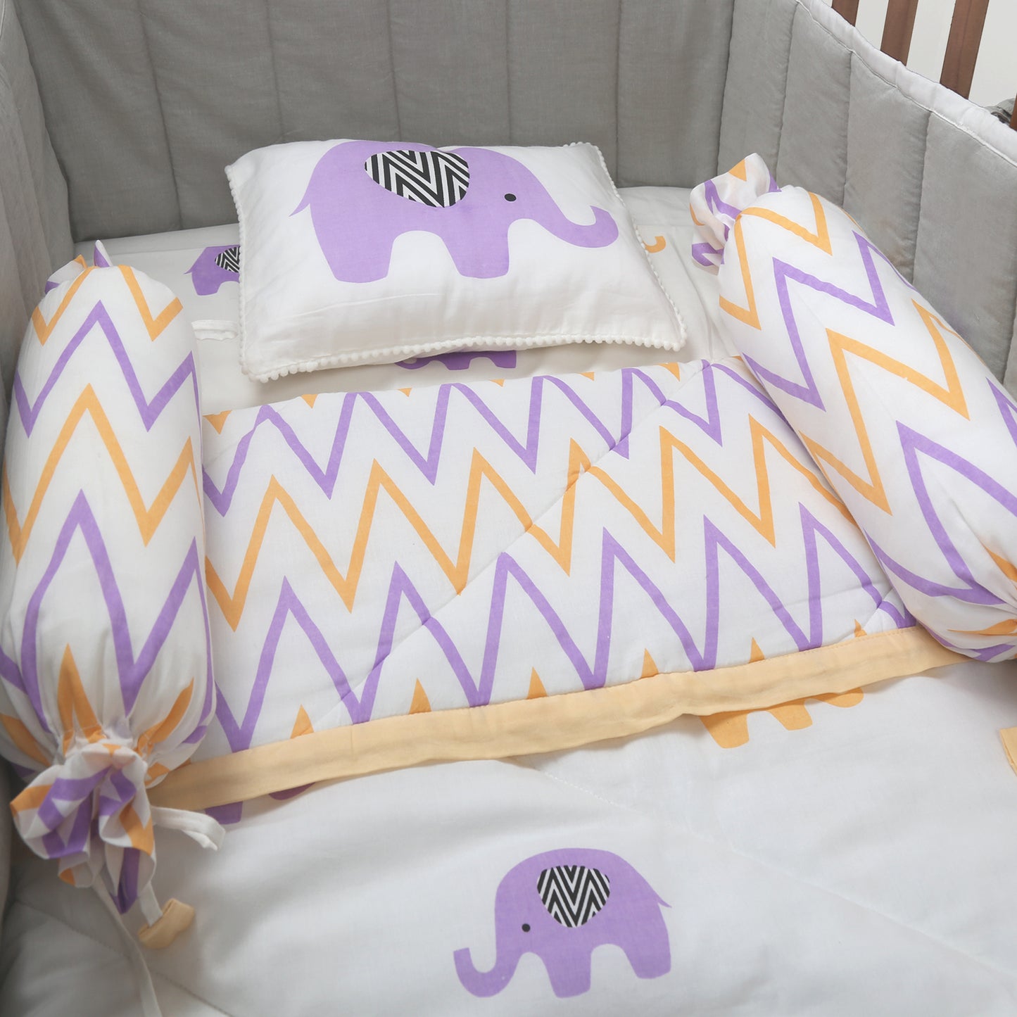 Enchanting Elephants - Organic Cot Bedding Sets - Oranges and Lemons