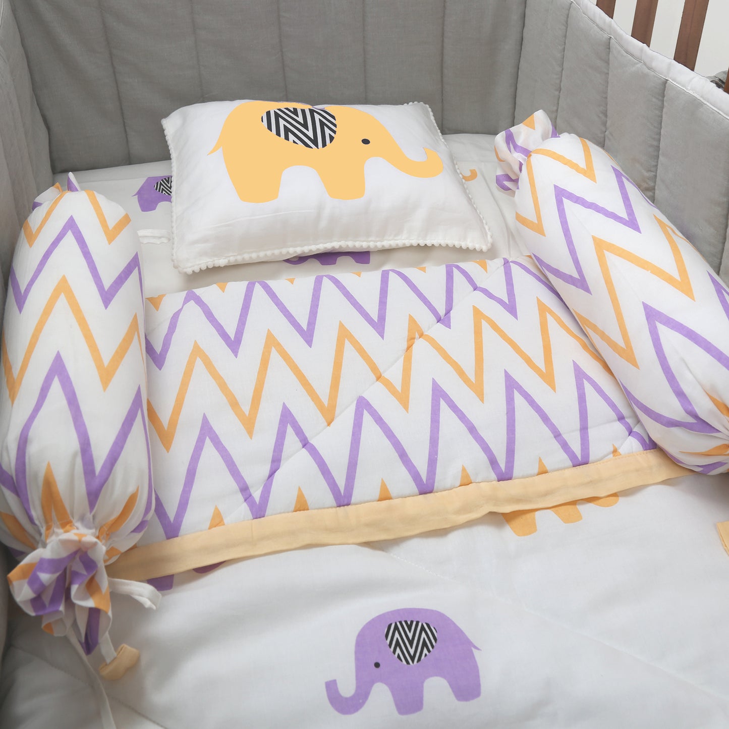 Enchanting Elephants - Organic Cot Bedding Sets - Oranges and Lemons