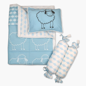 Baa...Baa...Blue Sheep - 3 Piece Organic Cot Bedding Set - Oranges and Lemons