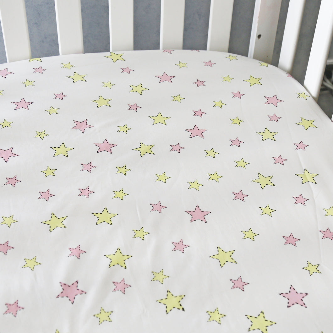 Stars - Organic Cot Sheet (Pink+Yellow) - Oranges and Lemons