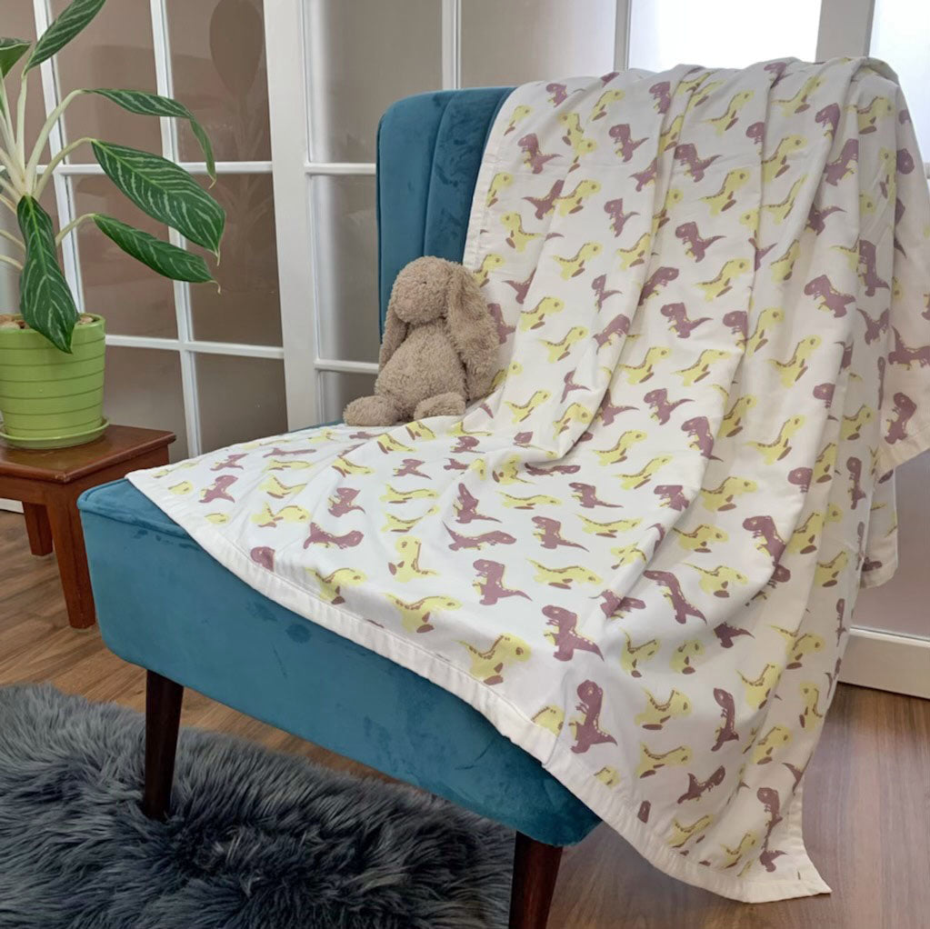 Dancing Dinosaurs - Organic Kids Blanket - Oranges and Lemons