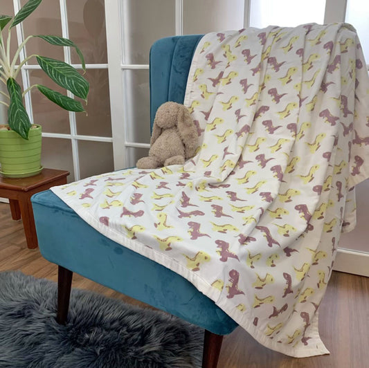 Dancing Dinosaurs - Organic Kids Blanket - Oranges and Lemons