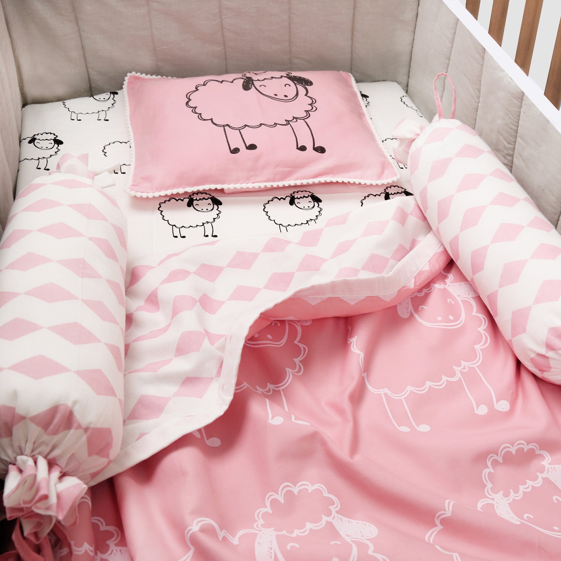 Cot sheet, Blanket, Pillow, Bolsters set  - Oranges and Lemons