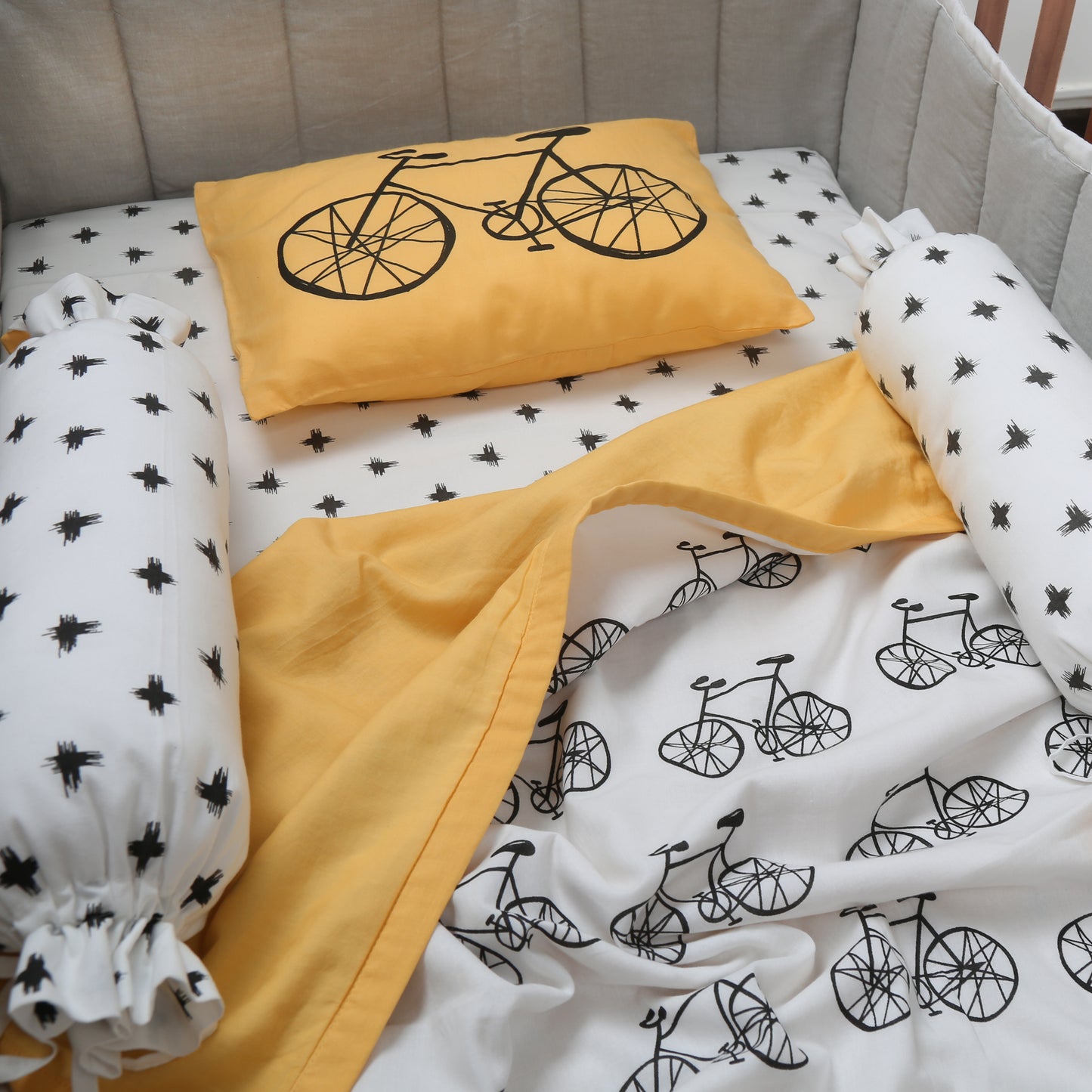 Ting-a-Ling... Let's go Cycling - Organic Cot Bedding Set - Oranges and Lemons