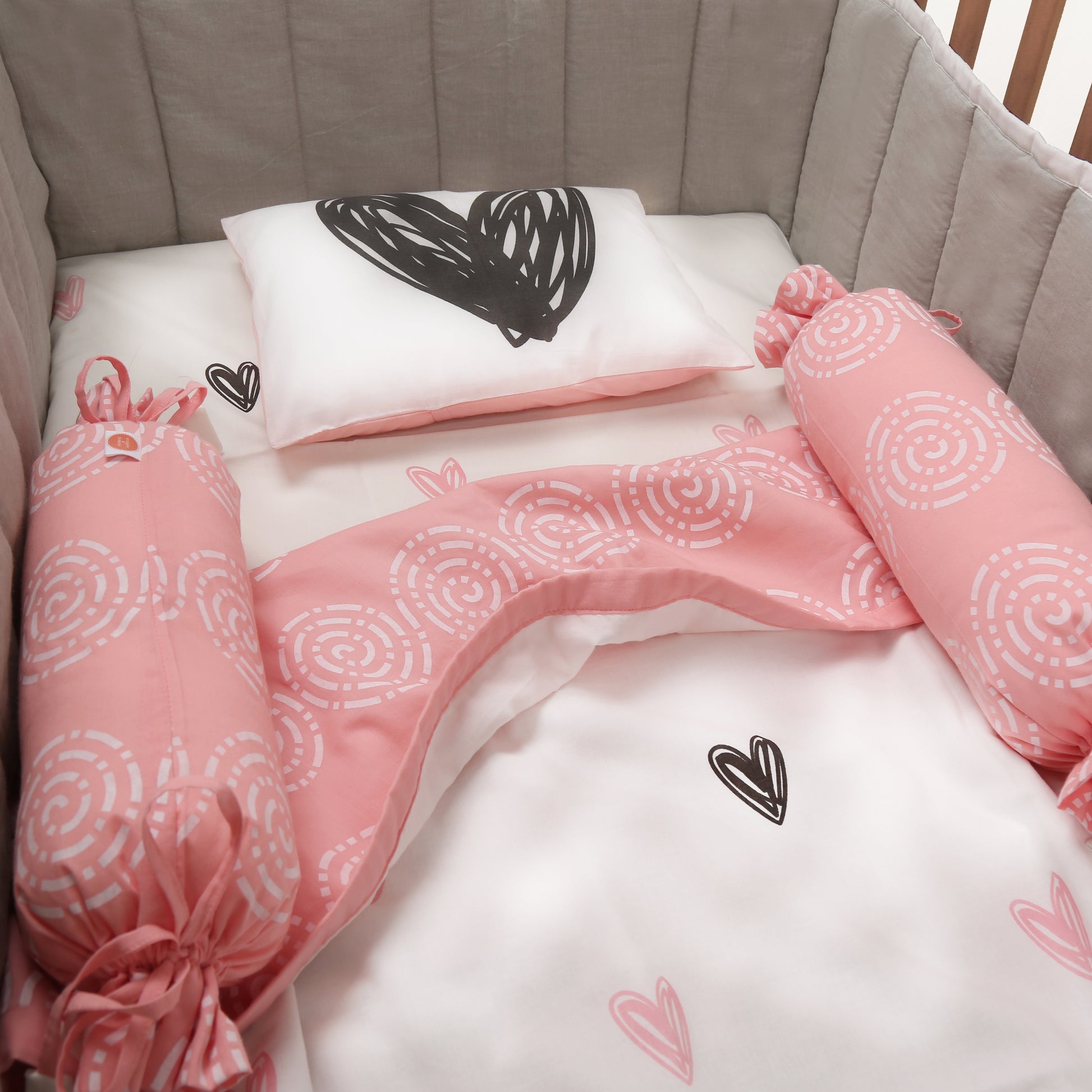 Little Hearts - Organic Cot Bedding Sets - Oranges and Lemons